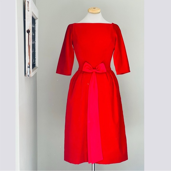 VINTAGE 1950s Lorrie Debb Red Velvet Cocktail Dress – Union Made – Size 13 - Picture 3 of 11